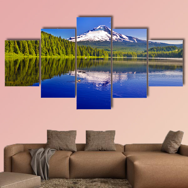 Beautiful Trillium Lake and Mt Hood Multi panel canvas wall art