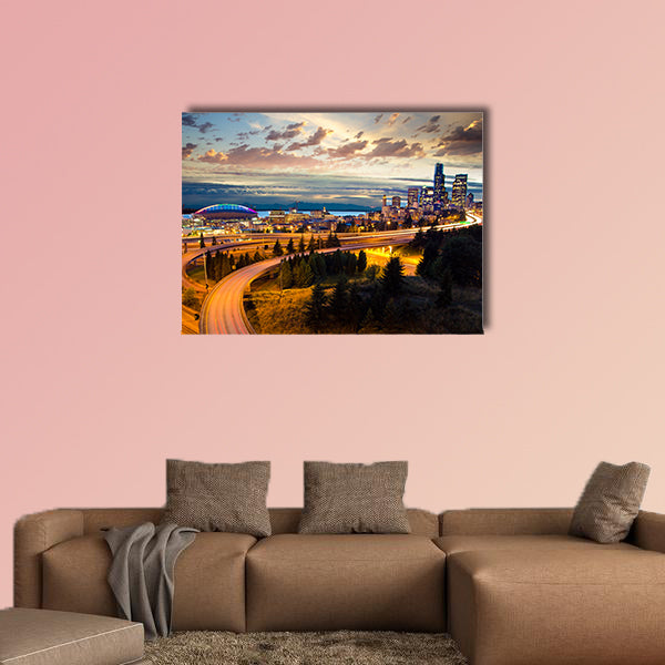 Beautiful night view of Seattle Multi panel canvas wall art