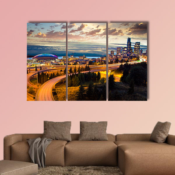 Beautiful night view of Seattle Multi panel canvas wall art