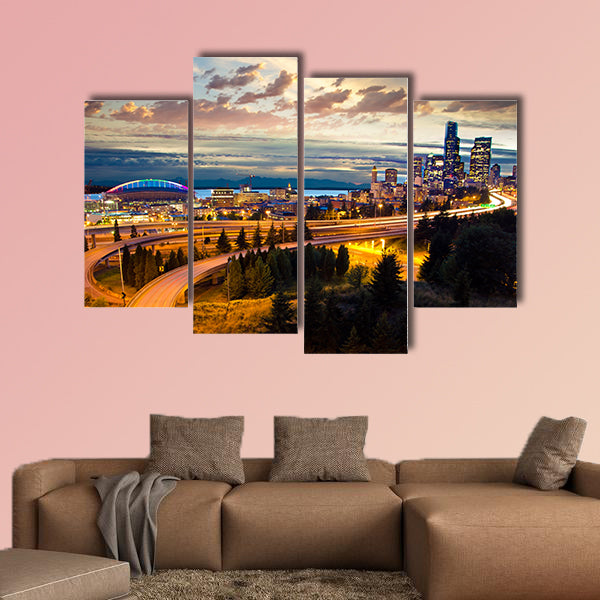 Beautiful night view of Seattle Multi panel canvas wall art