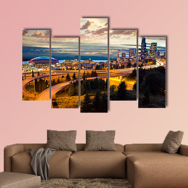 Beautiful night view of Seattle Multi panel canvas wall art