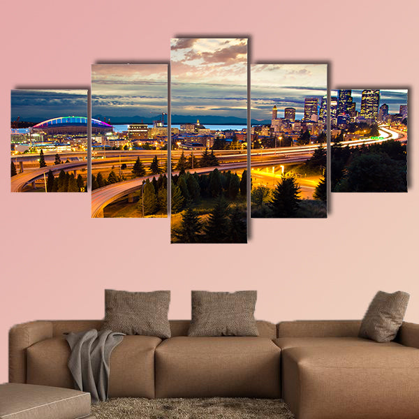 Beautiful night view of Seattle Multi panel canvas wall art