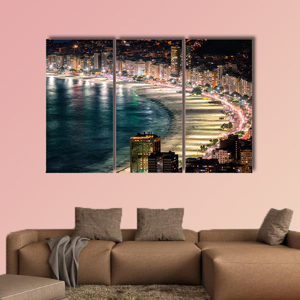 Copacabana Beach at night in Rio de Janeiro, Brazil multi panel canvas wall art