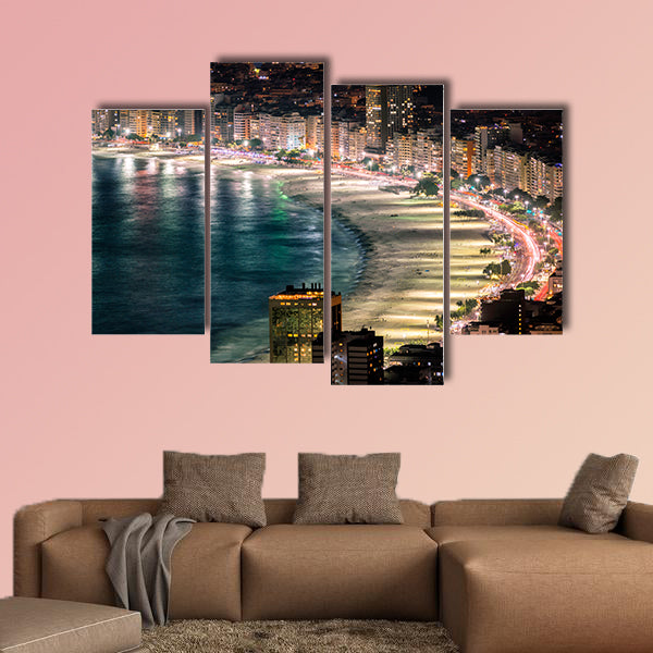 Copacabana Beach at night in Rio de Janeiro, Brazil multi panel canvas wall art