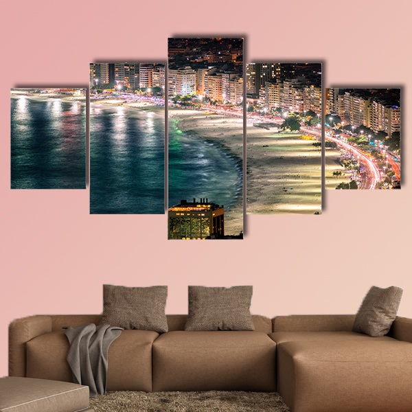 Copacabana Beach at night in Rio de Janeiro, Brazil multi panel canvas wall art
