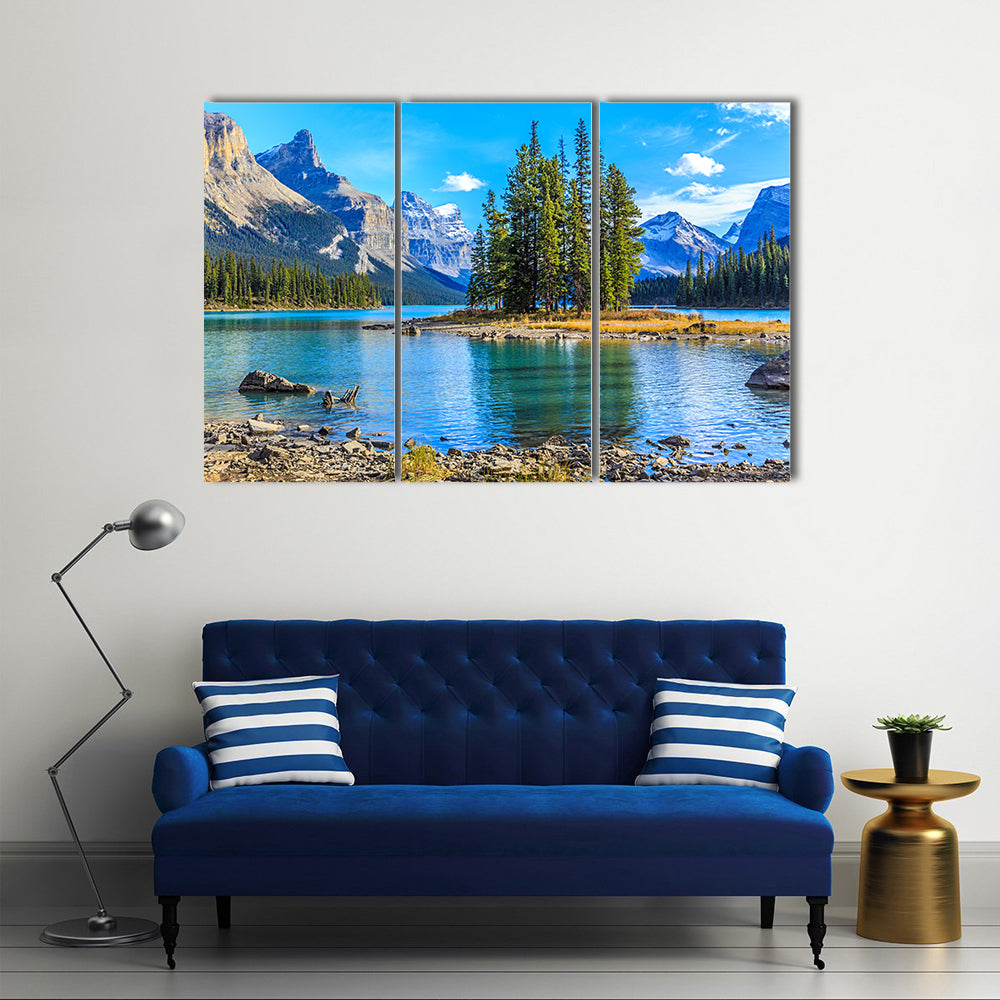The Maligne Lake With A Spirit Island, Multi Panel Canvas Wall Art