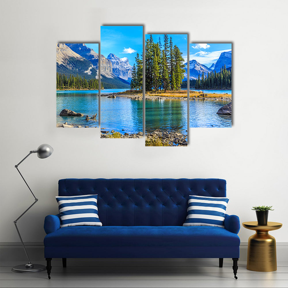 The Maligne Lake With A Spirit Island, Multi Panel Canvas Wall Art
