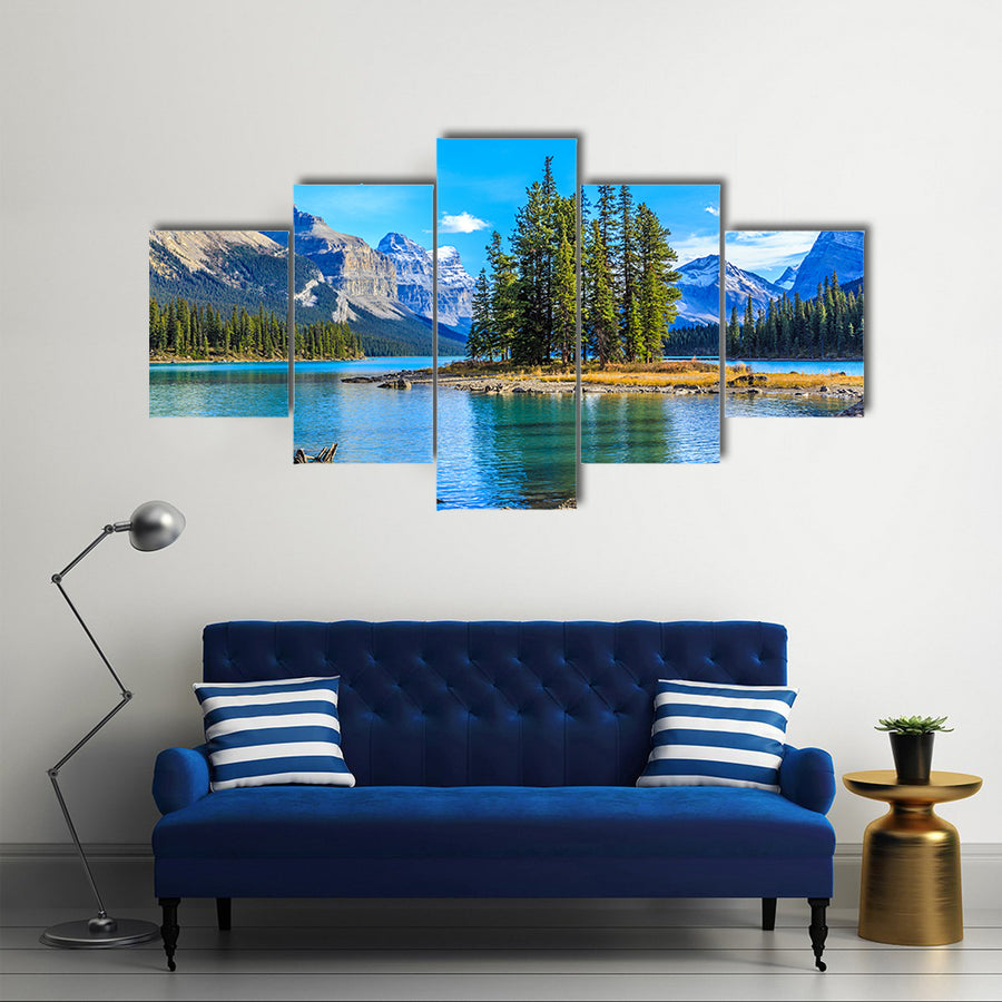 The Maligne Lake With A Spirit Island, Multi Panel Canvas Wall Art