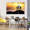 Silhouettes of Team on Mountain Peak Sport and Active Life Concept Multi Panel Canvas Wall Art