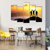 Silhouettes of Team on Mountain Peak Sport and Active Life Concept Multi Panel Canvas Wall Art