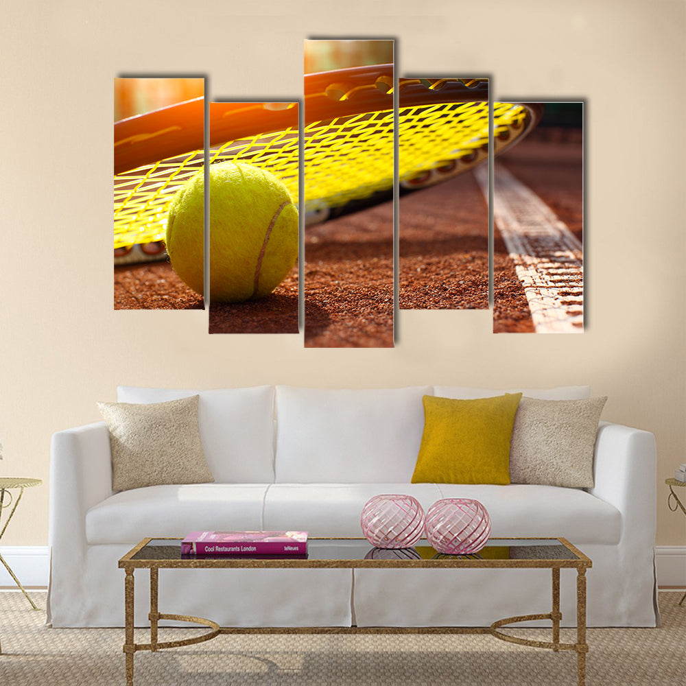 Tennis ball on a tennis court Multi panel canvas wall art