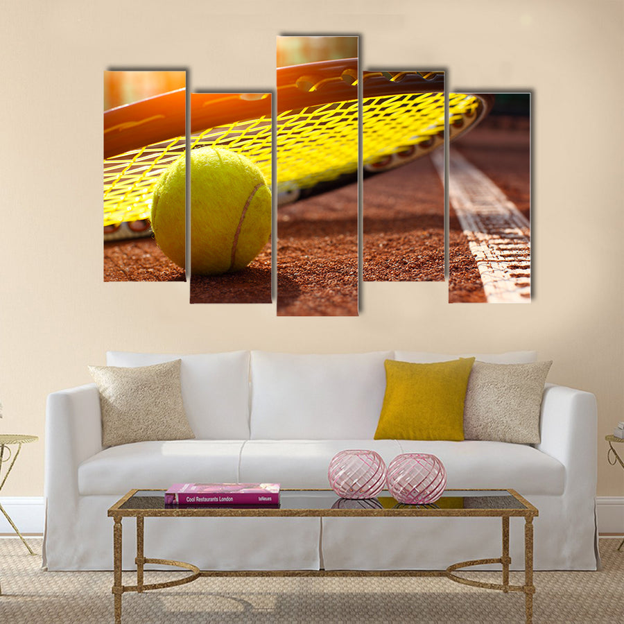 Tennis ball on a tennis court Multi panel canvas wall art