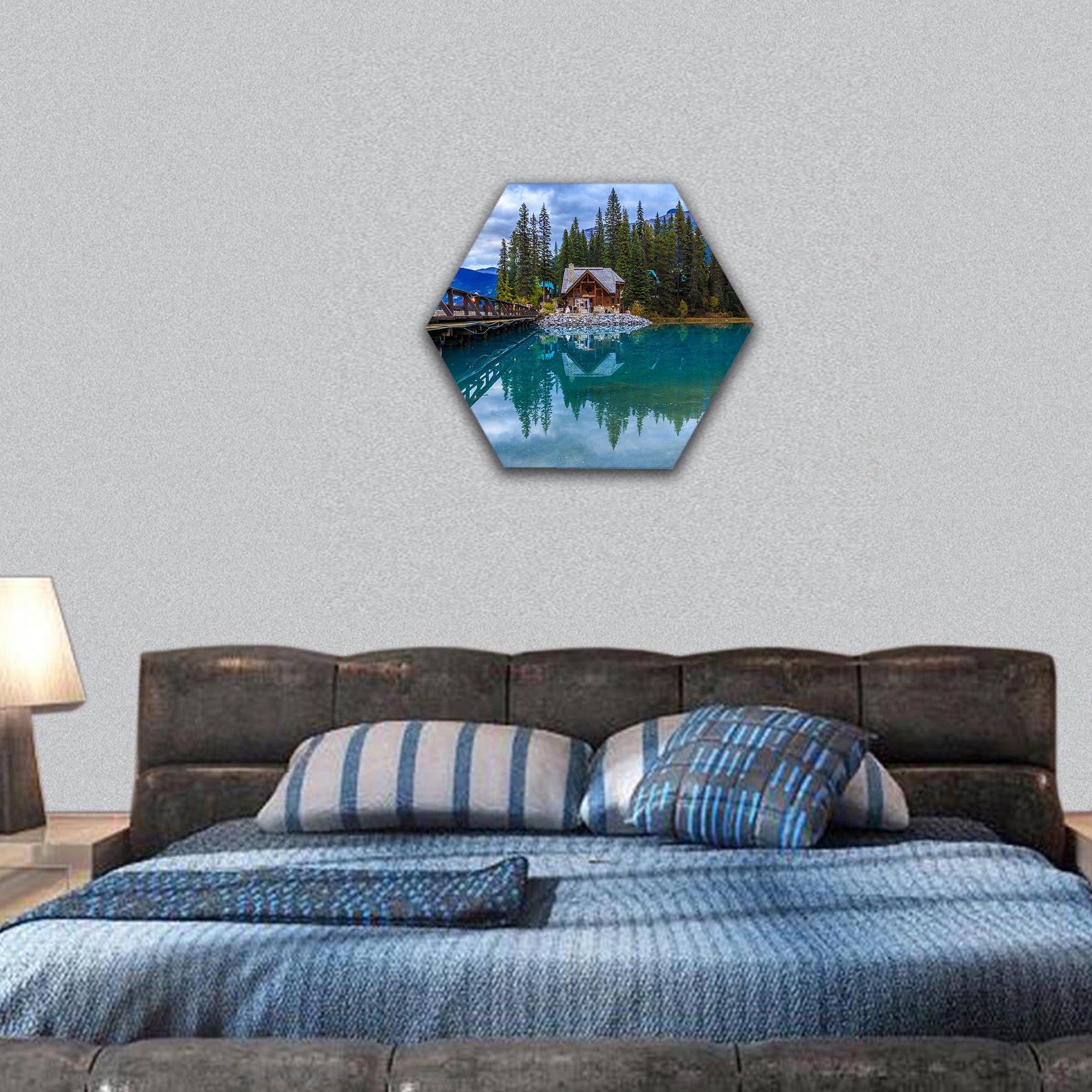 Emerald lake hexagonal canvas wall art