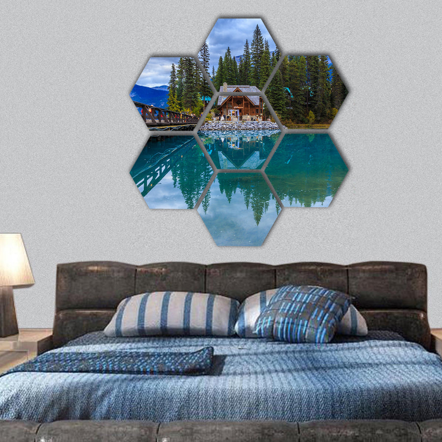 Emerald lake hexagonal canvas wall art