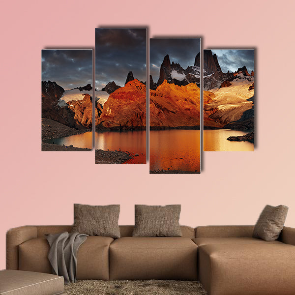 Laguna de Los Tres and mount Fitz Roy, Dramatical sunrise canvas wall art