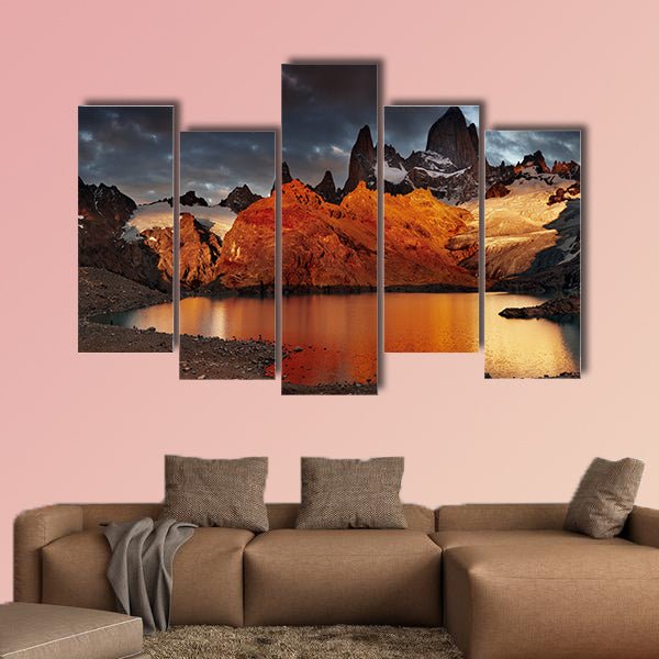 Laguna de Los Tres and mount Fitz Roy, Dramatical sunrise canvas wall art