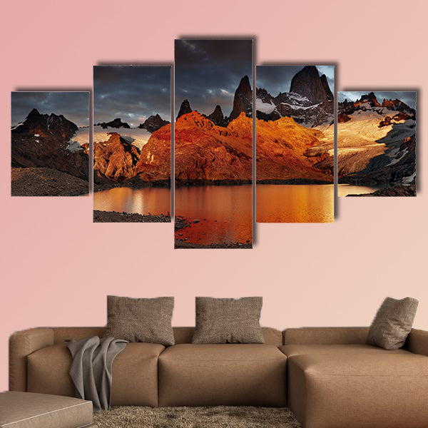 Laguna de Los Tres and mount Fitz Roy, Dramatical sunrise canvas wall art