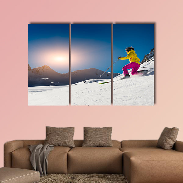 Girl makes skiing in tele mark Multi panel canvas wall art