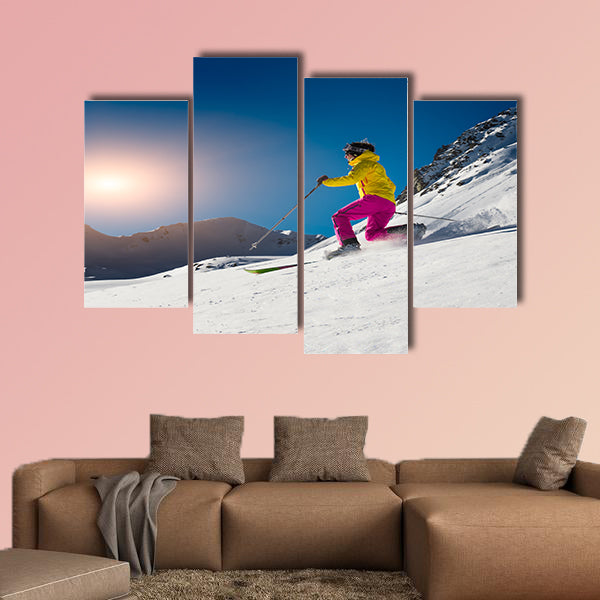 Girl makes skiing in tele mark Multi panel canvas wall art