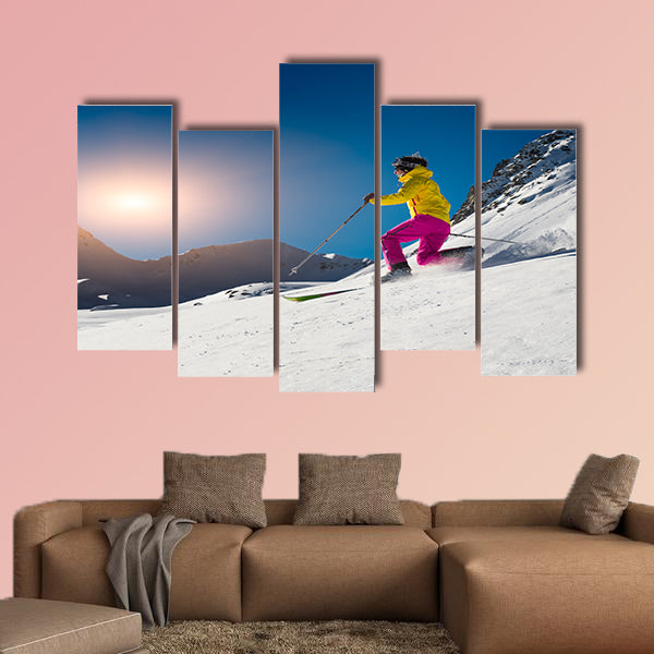 Girl makes skiing in tele mark Multi panel canvas wall art
