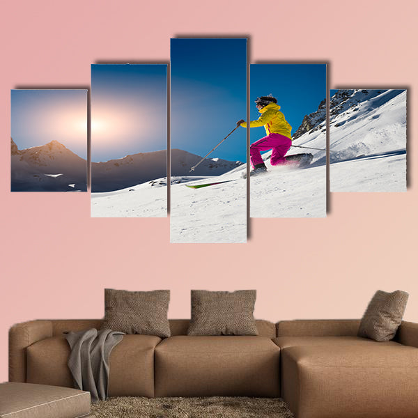 Girl makes skiing in tele mark Multi panel canvas wall art