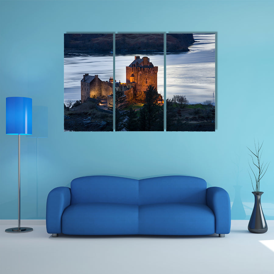 Eilean Donan Castle, a castle, near to Dornie at the Scottish Highlands multi panel canvas wall art