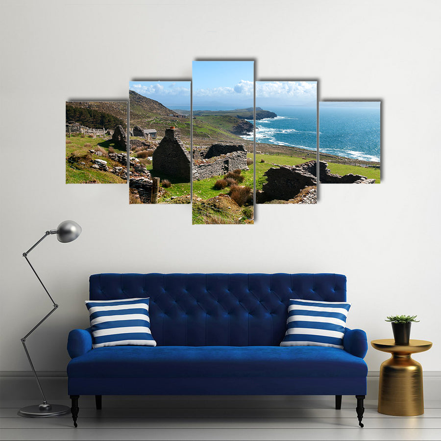 Ruins of historical ancient cottage in Dingle, County Kerry, Ireland Multi Panel Canvas Wall Art