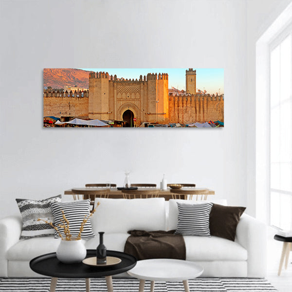 Gate to ancient medina of Fez, Morocco panoramic canvas wall art