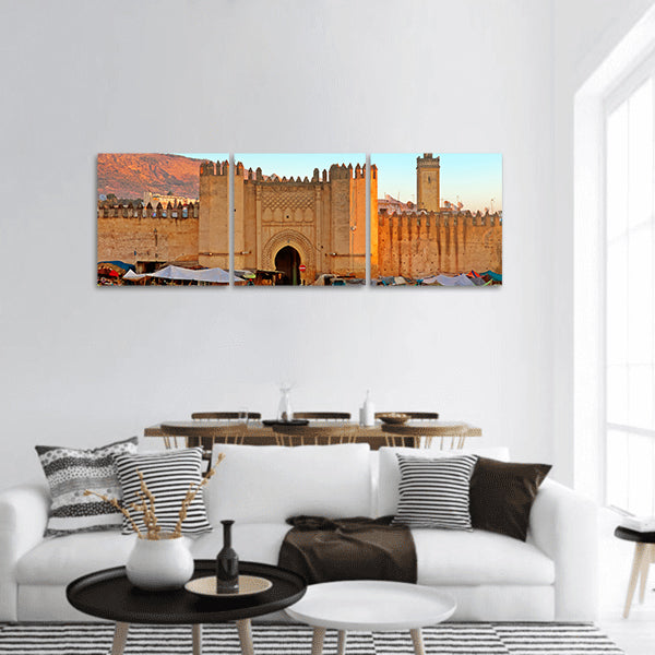 Gate to ancient medina of Fez, Morocco panoramic canvas wall art