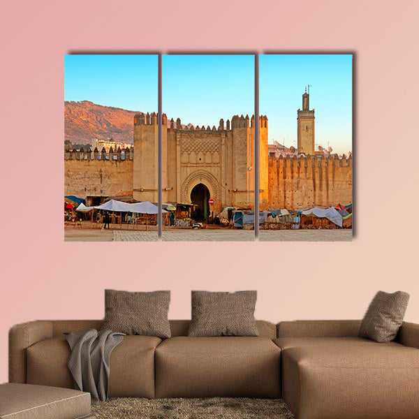 Gate to ancient medina of Fez, Morocco multi panel canvas wall art