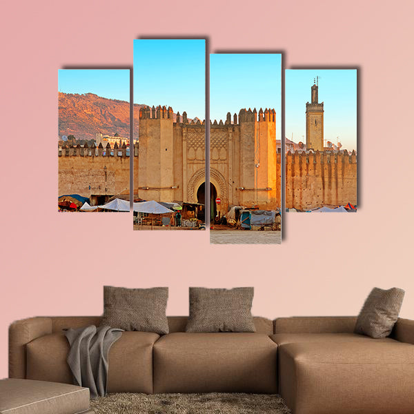 Gate to ancient medina of Fez, Morocco multi panel canvas wall art