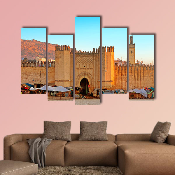 Gate to ancient medina of Fez, Morocco multi panel canvas wall art