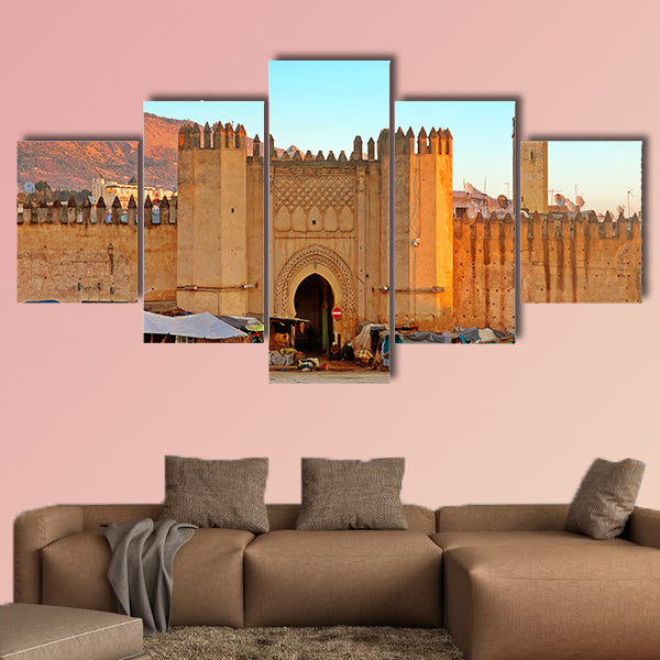 Gate to ancient medina of Fez, Morocco multi panel canvas wall art