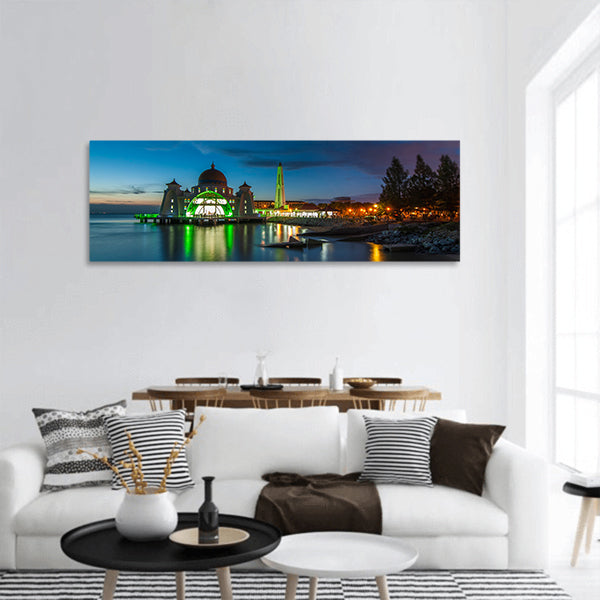 Melaka Straits Mosque in nice blue hour sunset panoramic canvas wall art
