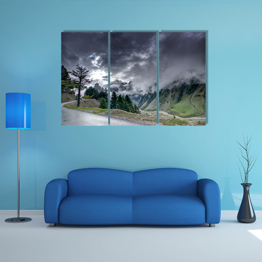 Storm clouds over mountains of Ladakh, green valley scenery, Jammu and Kashmir, India Multi Panel Canvas Wall Art