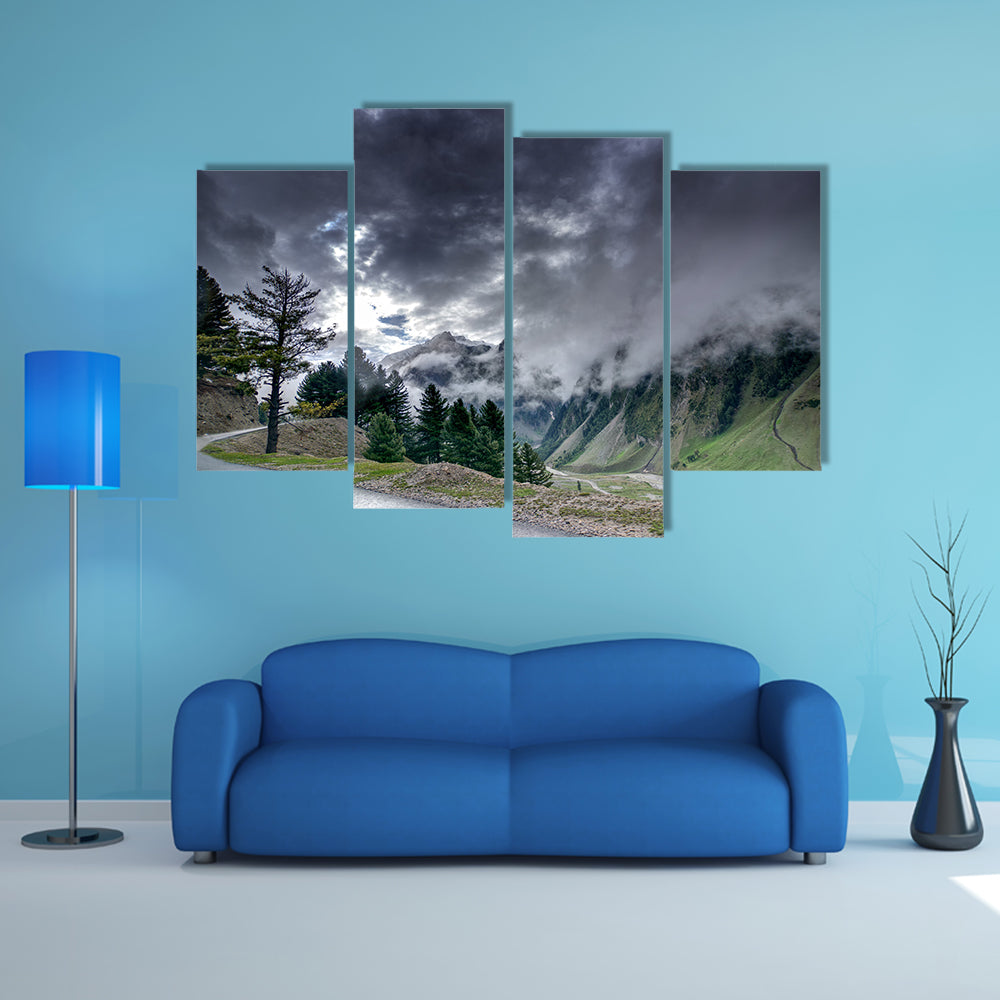 Storm clouds over mountains of Ladakh, green valley scenery, Jammu and Kashmir, India Multi Panel Canvas Wall Art
