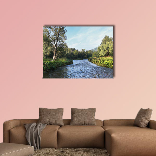  Summer landscape misty morning on the river canvas wall art