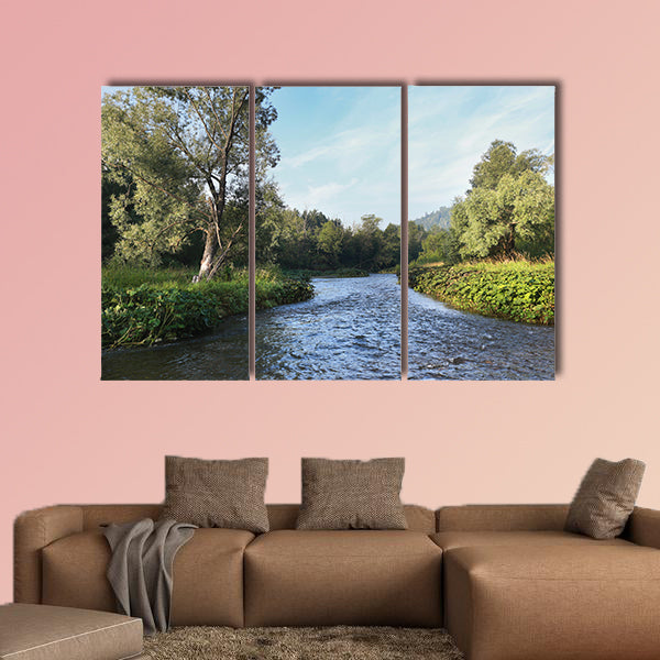  Summer landscape misty morning on the river canvas wall art