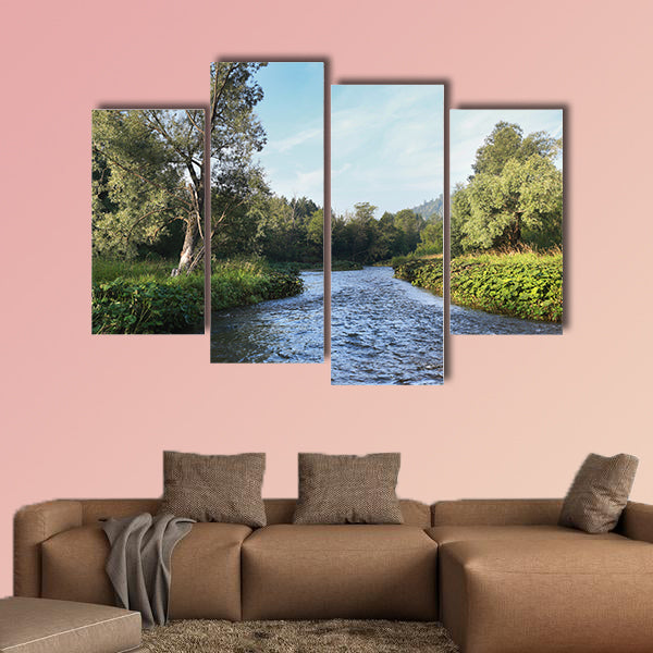  Summer landscape misty morning on the river canvas wall art