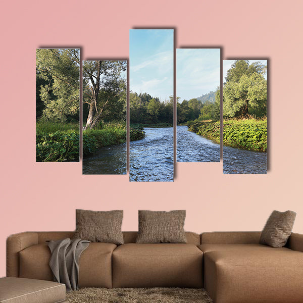  Summer landscape misty morning on the river canvas wall art