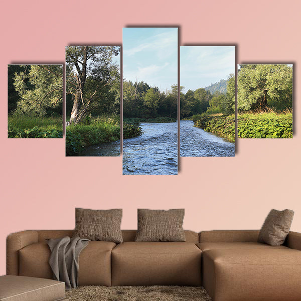  Summer landscape misty morning on the river canvas wall art