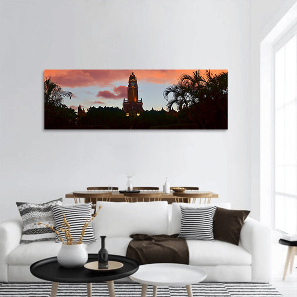 Main Zocalo square at sunset with stormy clouds, Merida, Panoramic canvas wall art