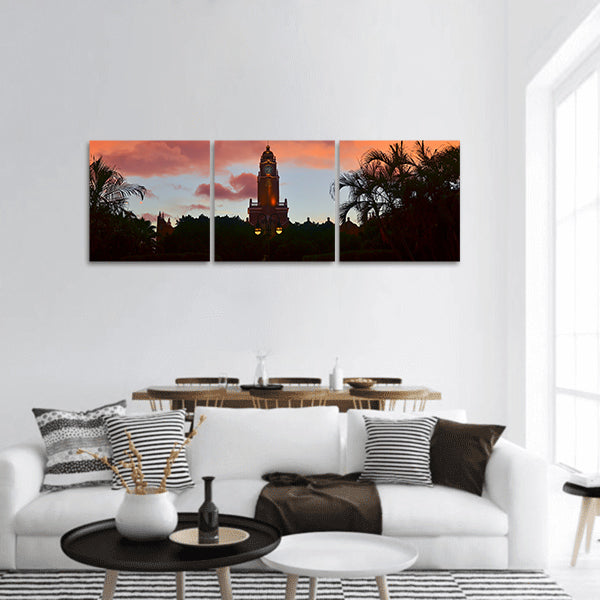 Main Zocalo square at sunset with stormy clouds, Merida, Panoramic canvas wall art