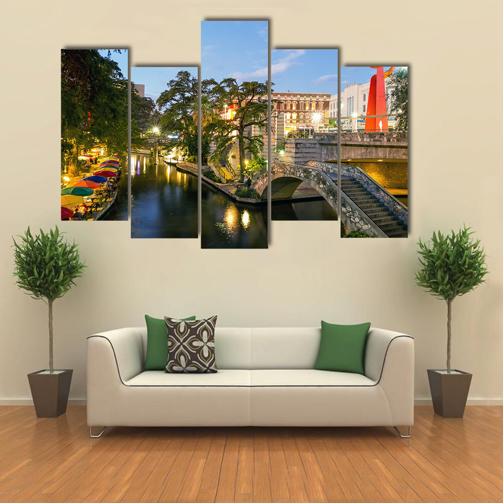 River Walk in San Antonio, Texas multi panel canvas wall art