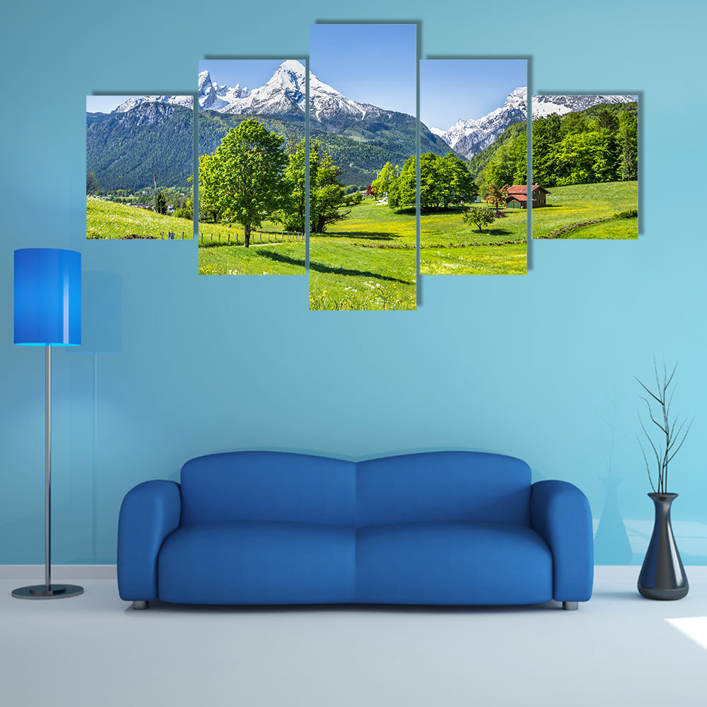 Idyllic summer landscape in the Alps, National park Berchtesgadener Germany multi panel canvas wall art