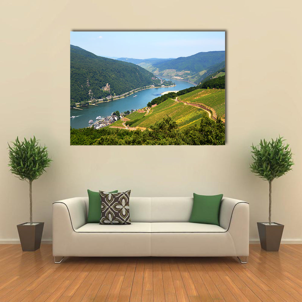 Amazing view over the river Rhine from the top of the hill in Rudesheim, Germany multi panel canvas wall art
