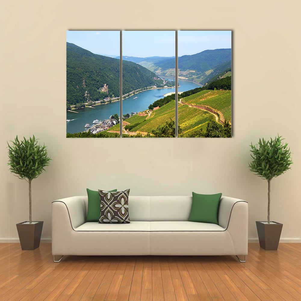 Amazing view over the river Rhine from the top of the hill in Rudesheim, Germany multi panel canvas wall art
