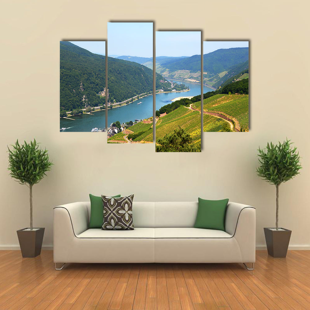 Amazing view over the river Rhine from the top of the hill in Rudesheim, Germany multi panel canvas wall art