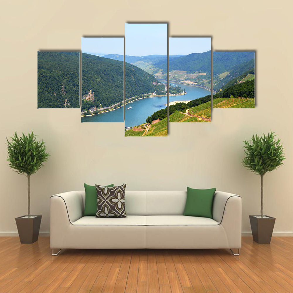 Amazing view over the river Rhine from the top of the hill in Rudesheim, Germany multi panel canvas wall art
