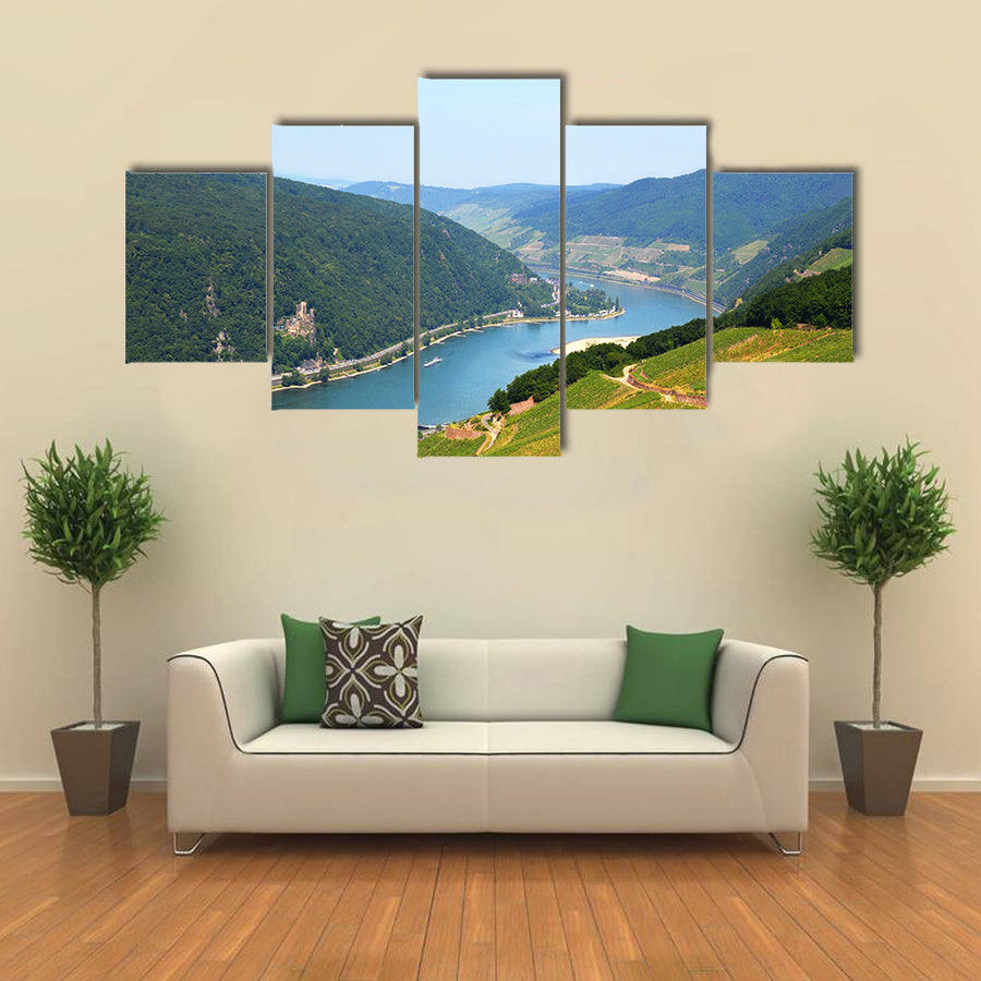 Amazing view over the river Rhine from the top of the hill in Rudesheim, Germany multi panel canvas wall art
